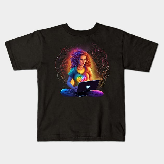 Code Guru's Rainbow Heart Burst Tee Kids T-Shirt by trubble